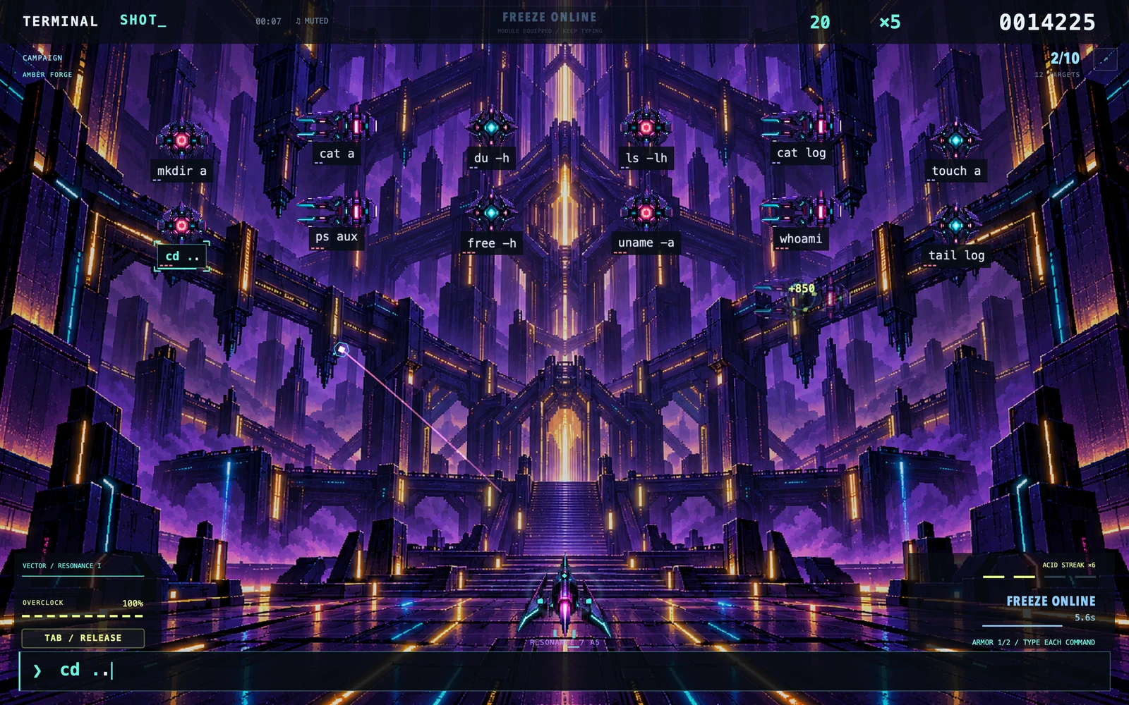 A detailed industrial science-fiction arena in the later 2D TerminalShot build.