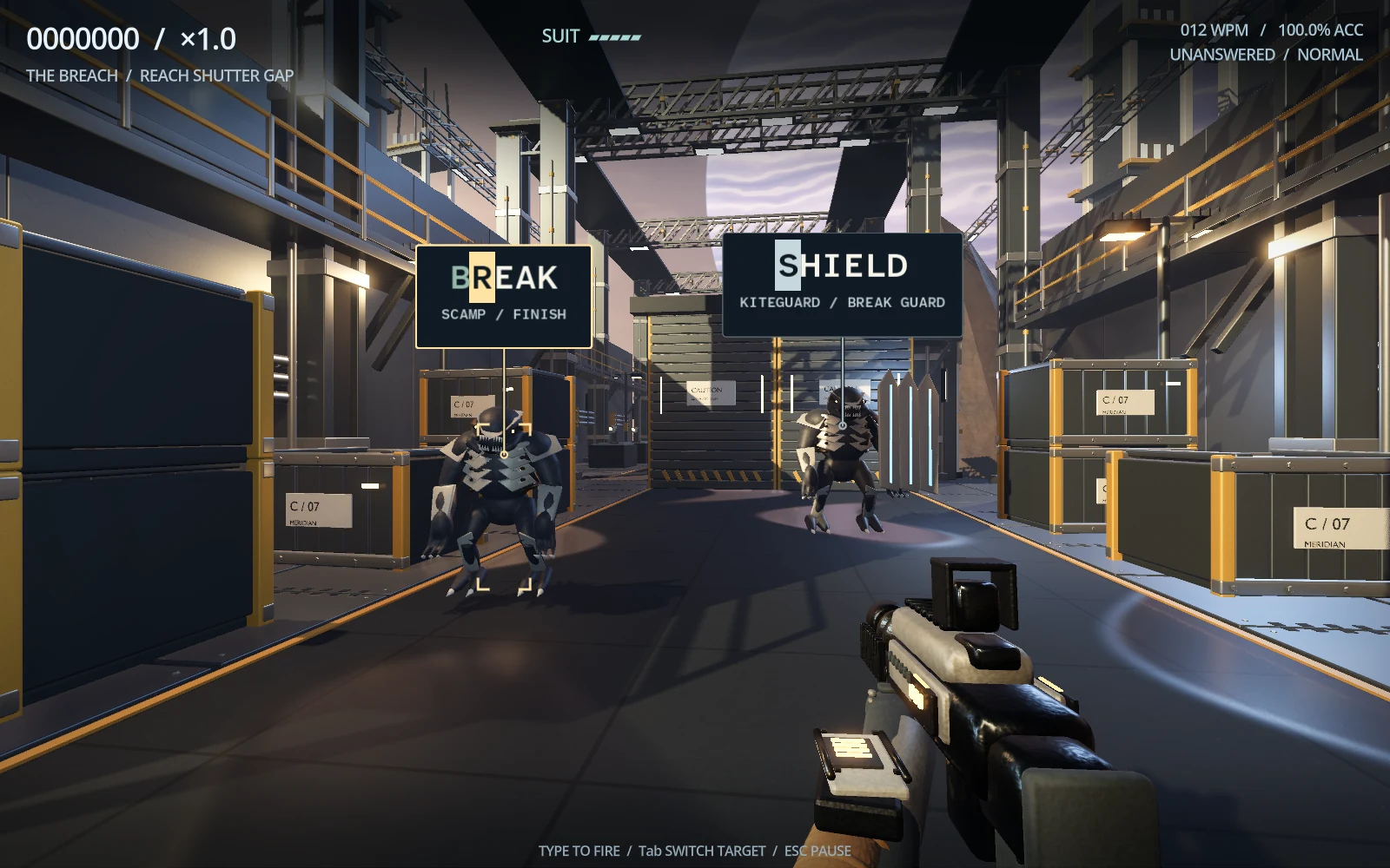 September Godot alpha: type-to-shoot combat in the rebuilt depot.