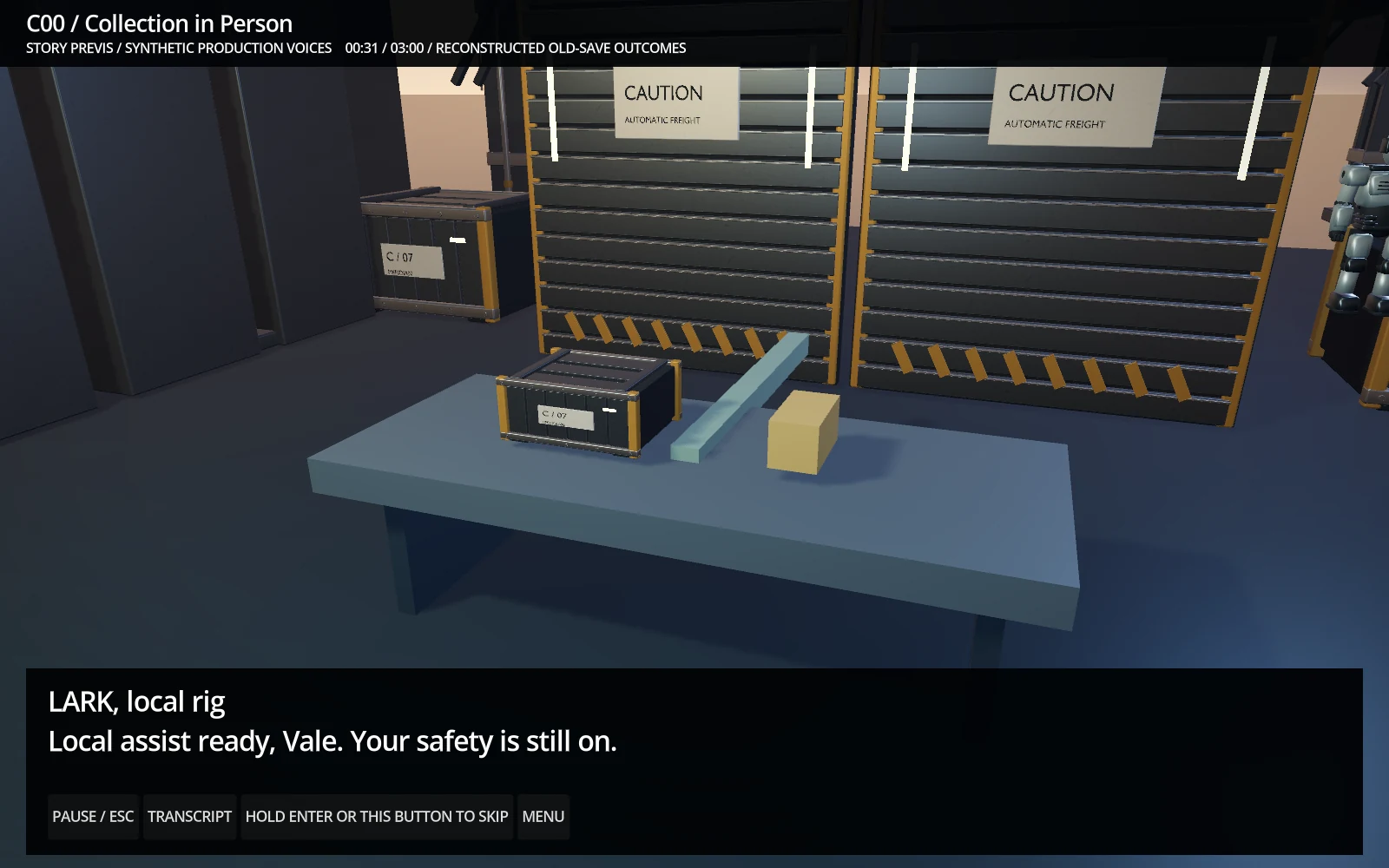 LARK introduces the Signal Rig in a subtitled story scene.