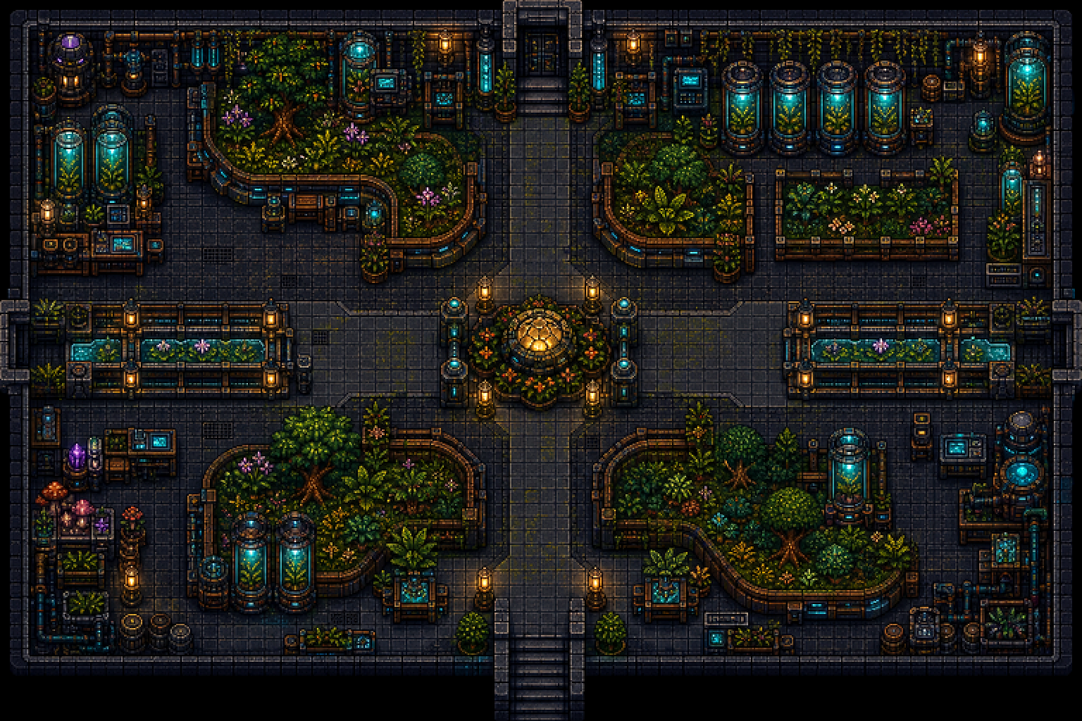 Just Richard runtime scene showing the Undergrid biodome floor.