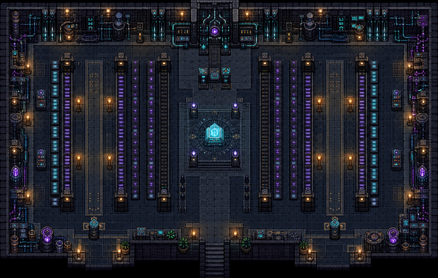 Just Richard runtime scene showing the Undergrid data cathedral.