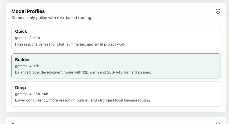 Local Swarm agent run and sandbox panel showing reviewable automation output.