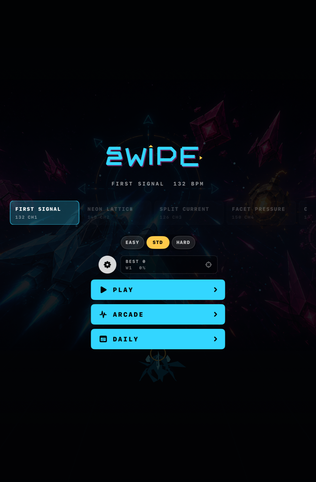 Swipe iPad menu layout with the game key art and run options.