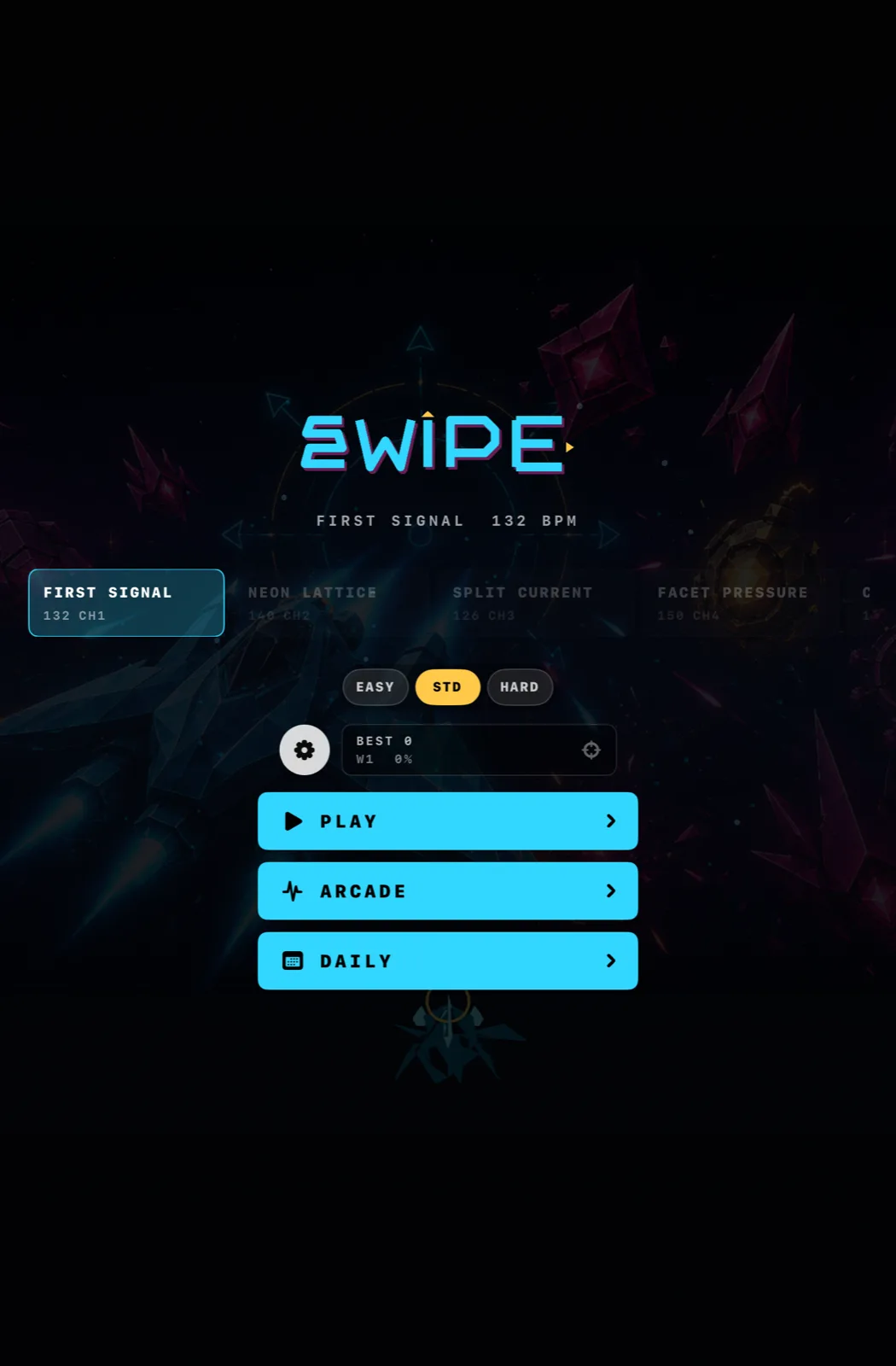 Swipe iPad menu layout with the game key art and run options.