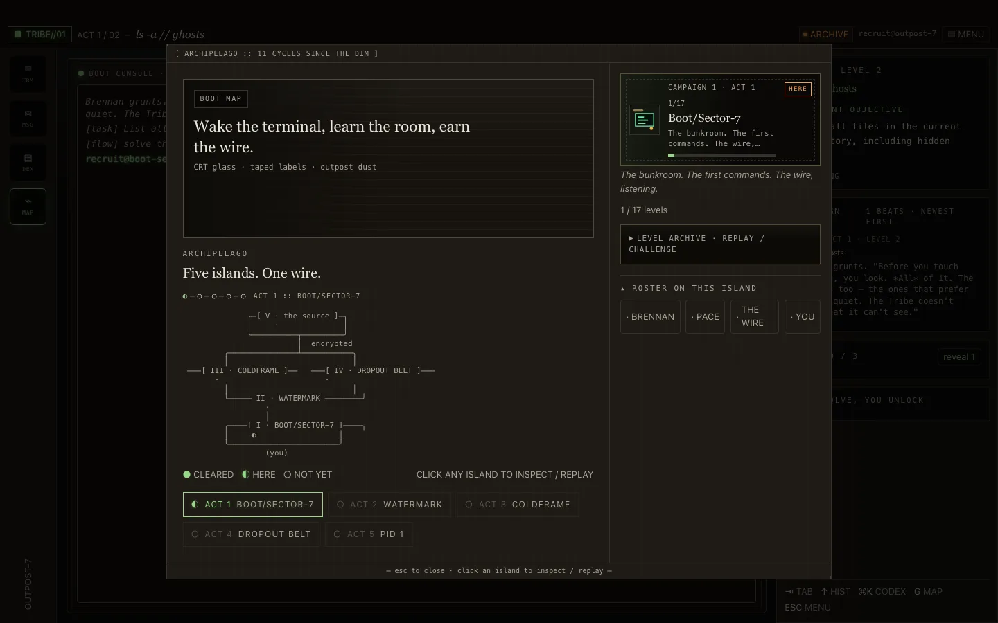 Terminal Tribe Steam desktop map screen showing campaign routes.