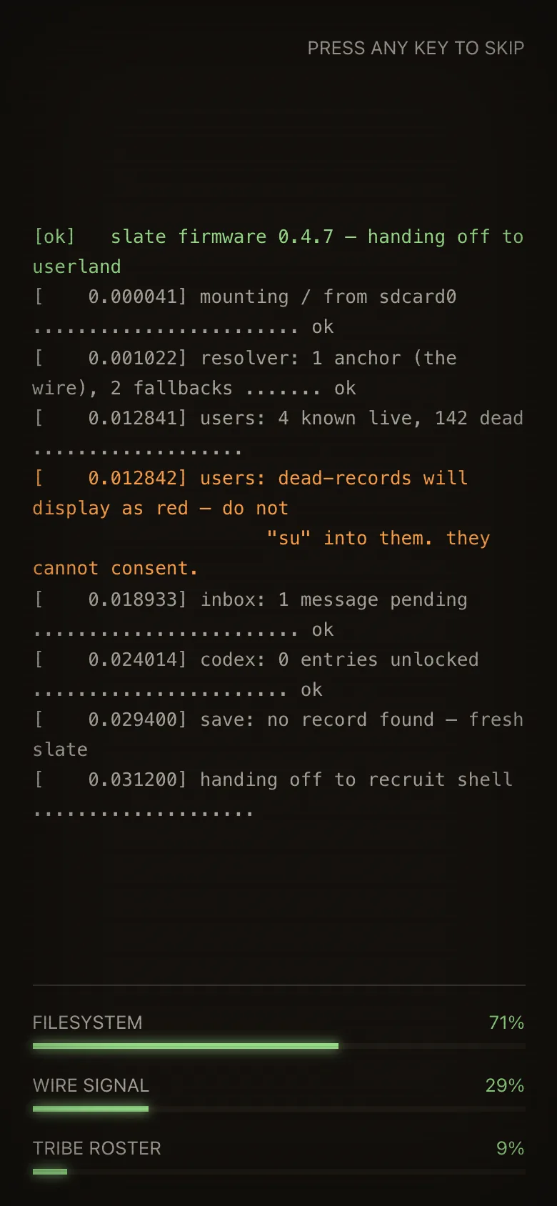 Terminal Tribe mobile story drawer with campaign objective and conversation history.
