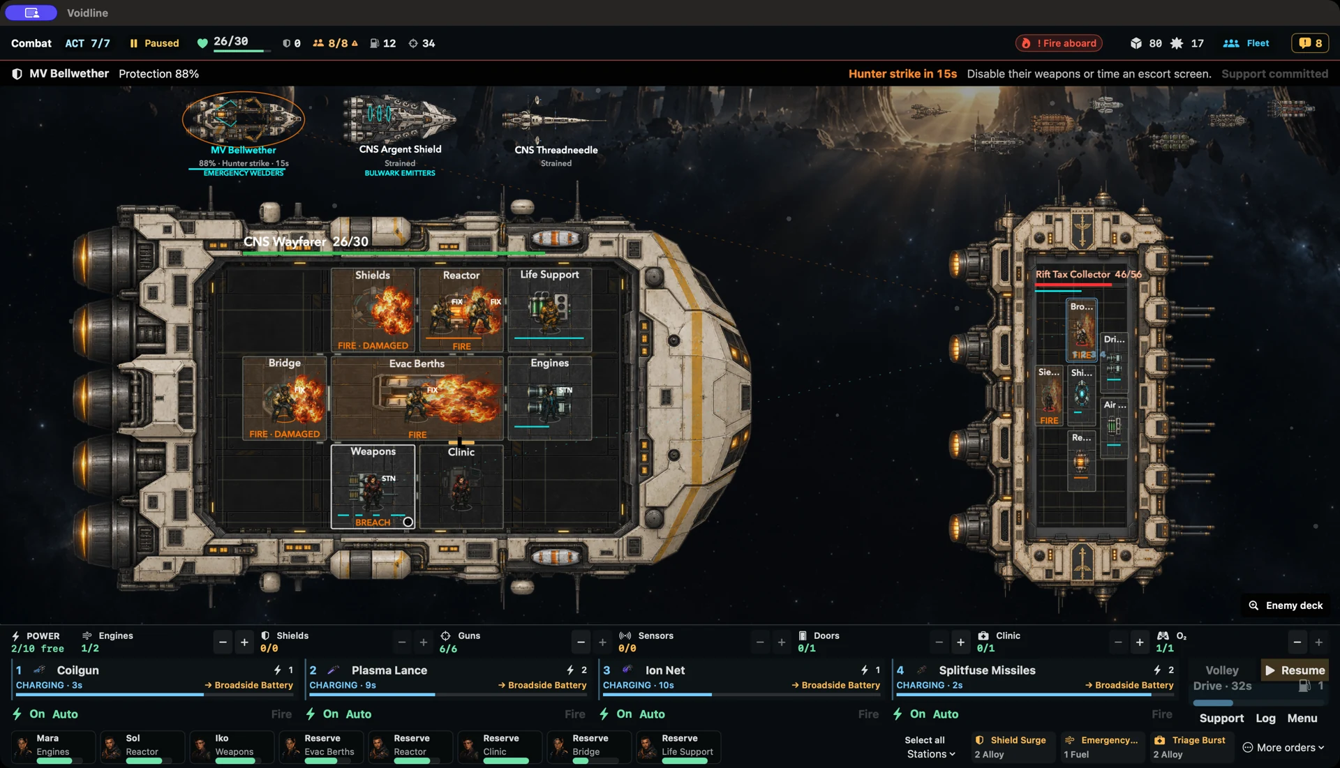 September development capture: fires and damage aboard the command ship.